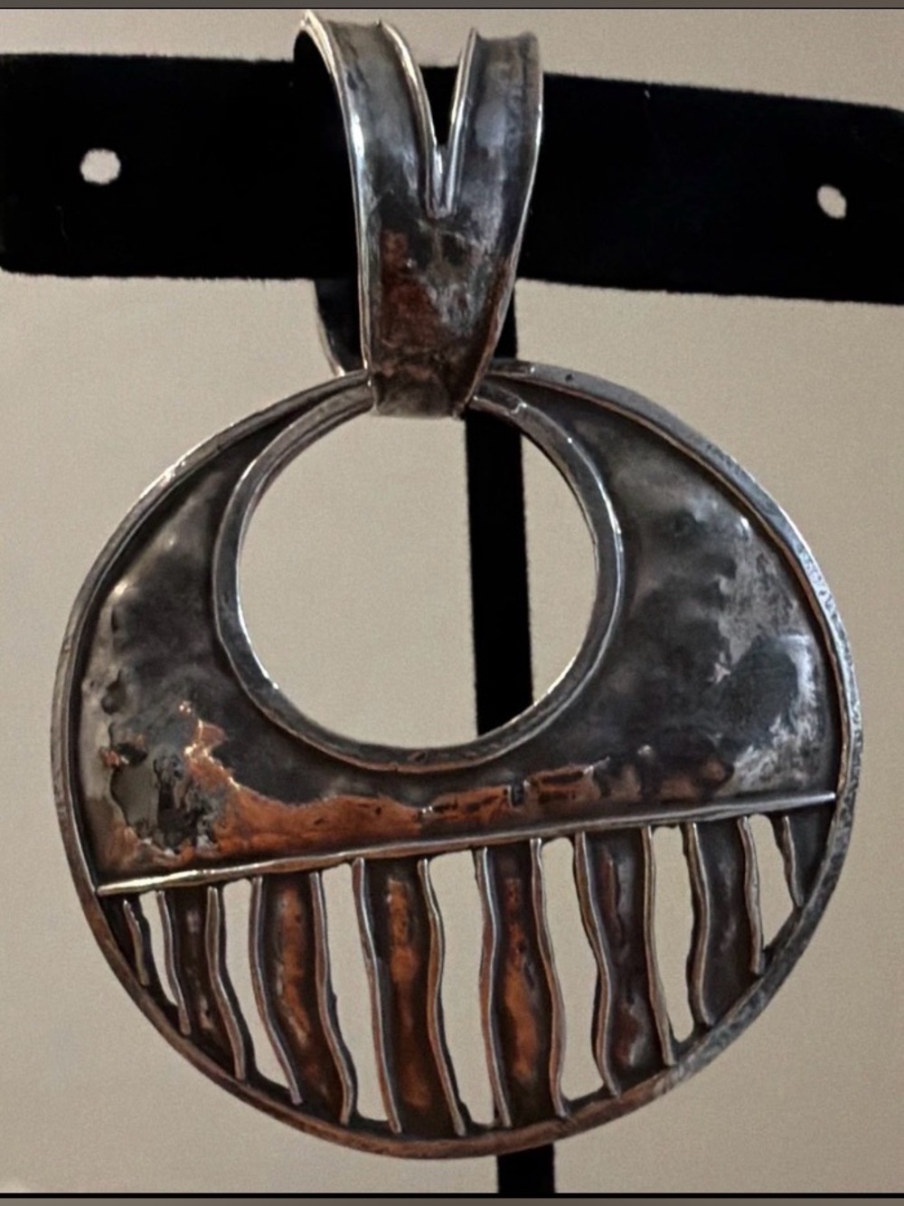 925 Round Two-Tone Metal Pendant Necklace - Copper & Silver Tones